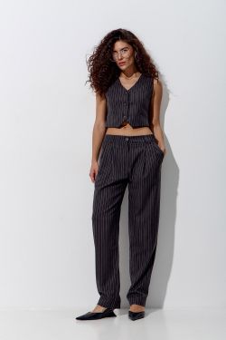 Брюки бананы в полоску темно-серого цвета