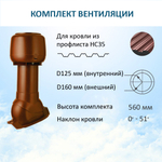 Комплект вентиляции: Вентиляционный выход изолированный D125/160 утепленный высота H=500 мм, проходной элемент PROF-35 для металлопрофиля кровельного профнастила 35мм, колпак вентиляционный D160 мм, красный