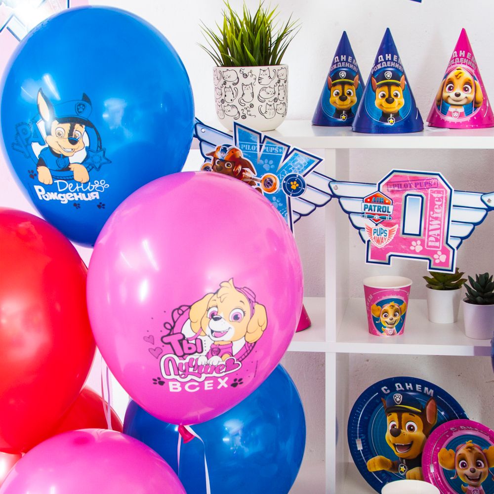 Шар (12"/30 см) Щенячий Патруль, С Днем Рождения!, Ассорти, пастель, 1 ст 25 шт.