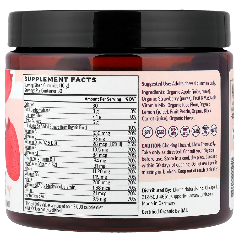 Llama Naturals, мультивитамины на растительной основе для женщин, настоящие фрукты, клубничный джем, 120 жевательных таблеток
