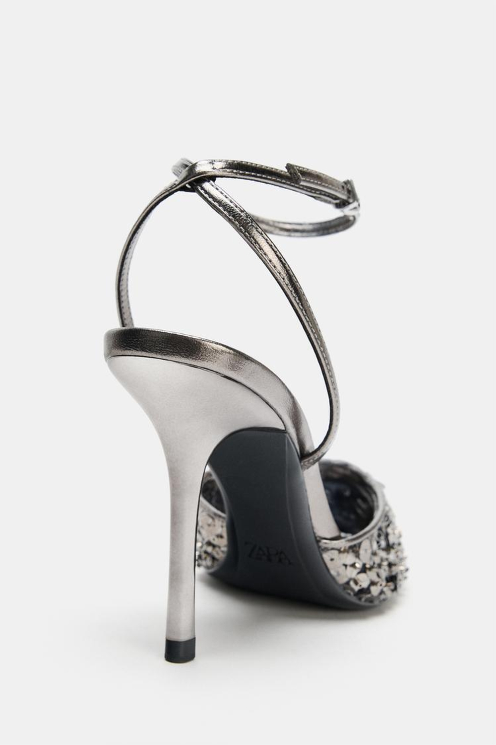 ZARA ТУФЛИ НА ВЫСОКОМ КАБЛУКЕ С ПАЙЕТКАМИ, СЕРЫЙ