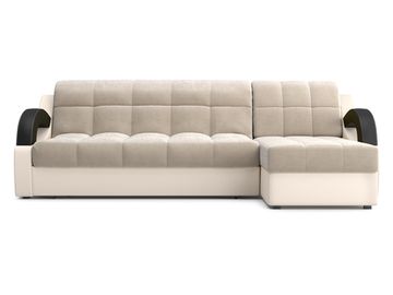 Диван угловой с оттоманкой Мадрид 1,6 - Velutto 17 бежевый/беж кожзам/ коричневая накладка