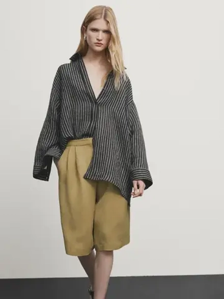 Massimo Dutti Шорты с защипами, бежевый