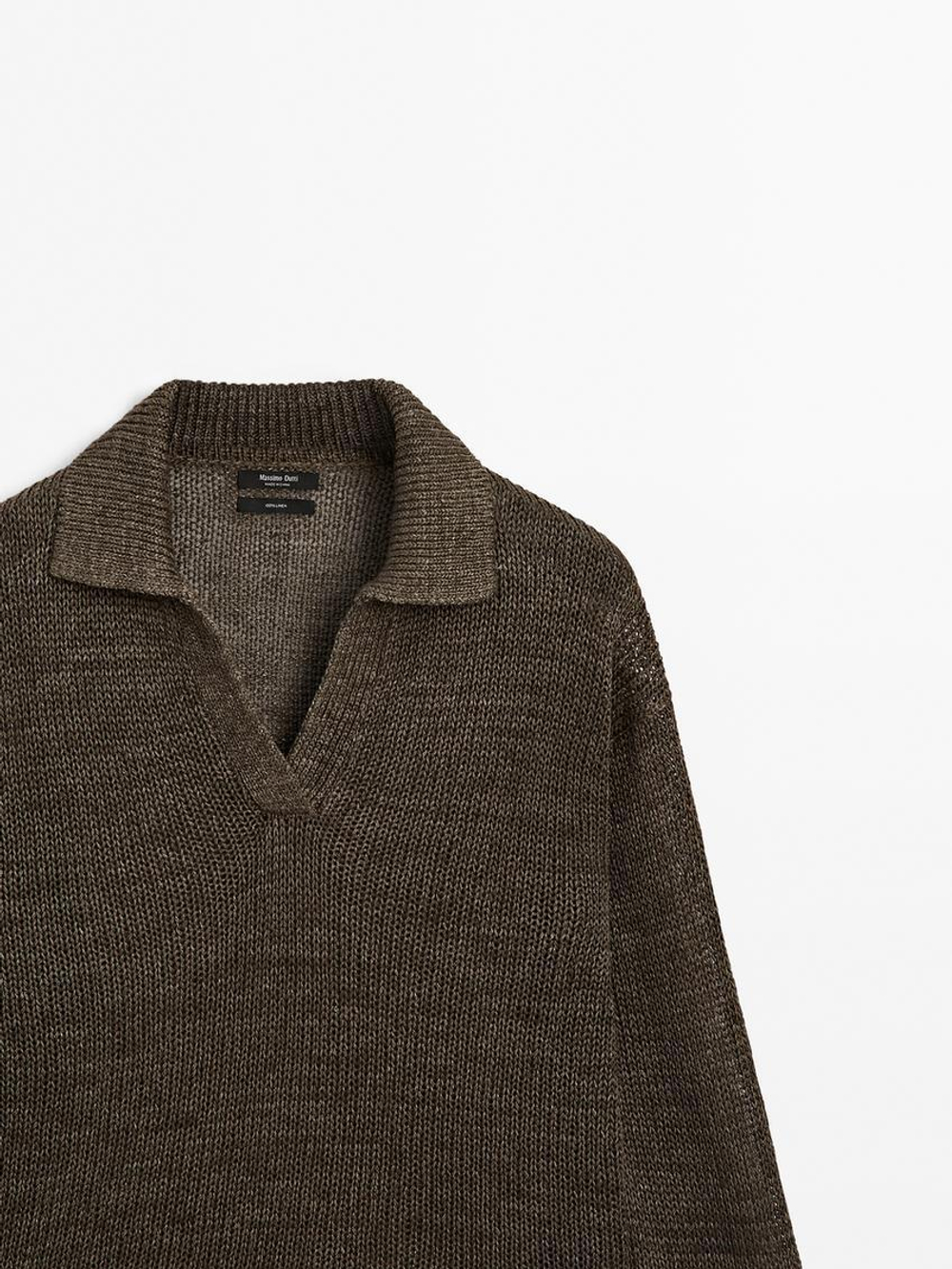 Massimo Dutti Свитер из 100% льна с воротником поло, зеленый