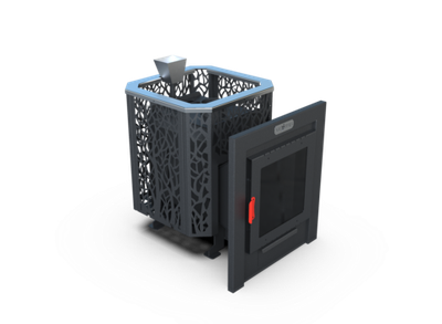 Банная печь Душа- 15 Сетка Древо Закрытая Каменка панорама 8мм