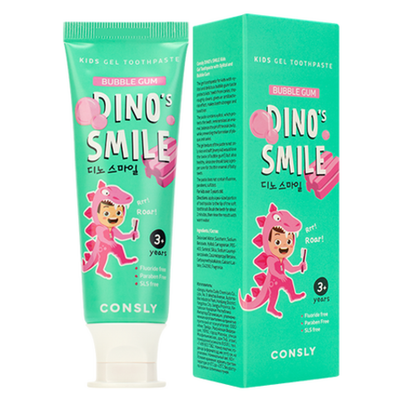 Детская гелевая зубная паста DINO's SMILE c ксилитом и вкусом жвачки, 60г, Consly