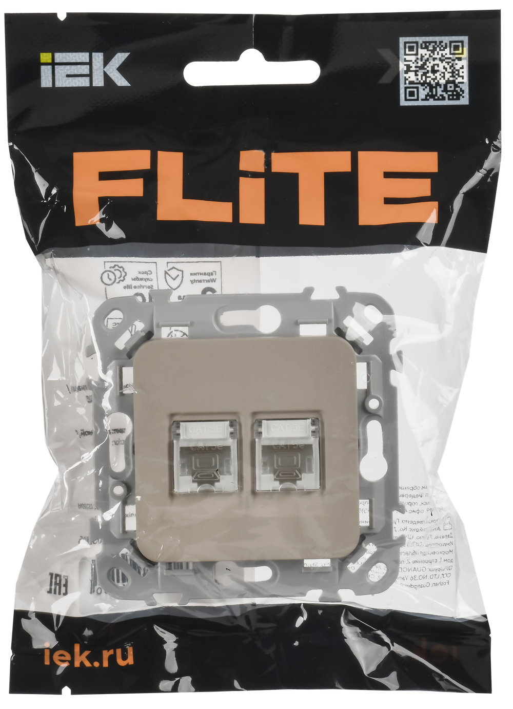 FLITE Розетка 2-местная компьютерная RJ45 категория 5Е UTP РК5е-2-0-ФлЛ льняной IEK