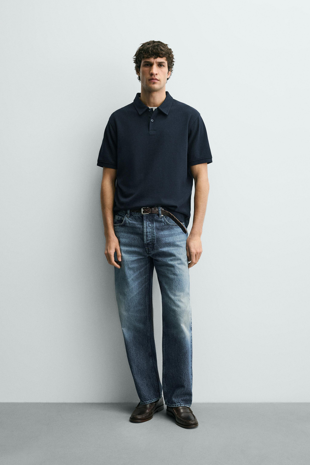 ZARA ПОЛО REGULAR FIT С РЕЛЬЕФНОЙ СТРУКТУРОЙ, МОРСКОЙ СИНИЙ