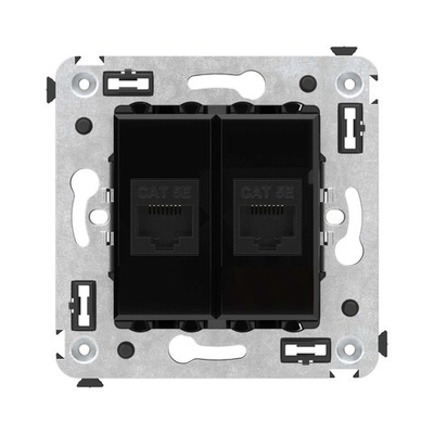 Компьютерная розетка RJ-45 без шторки в стену, кат.5е двойная, "Avanti", "Черный квадрат"