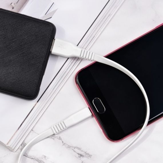 USB - микро USB Borofone BX23 Wide power, 1.0м, плоский, 2.4A, силикон, цвет: белый