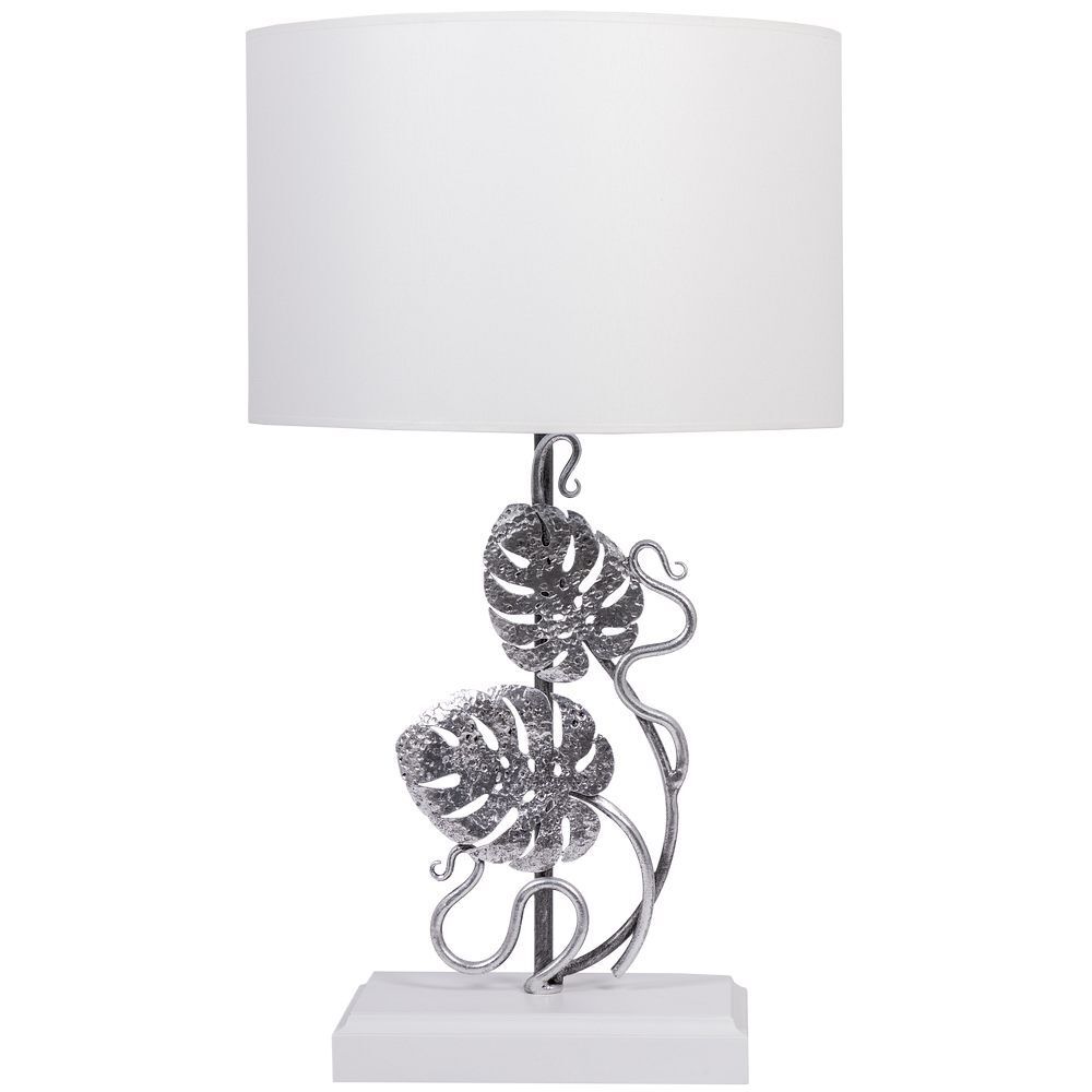 Настольная лампа Monstera Deliciosa (Монстера) Айс Античное серебро с абажуром Vintage Белый