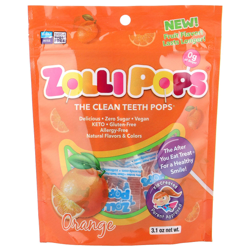 Zollipops, The Clean Teeth Pops®, апельсин, 100 г (3,1 унции)