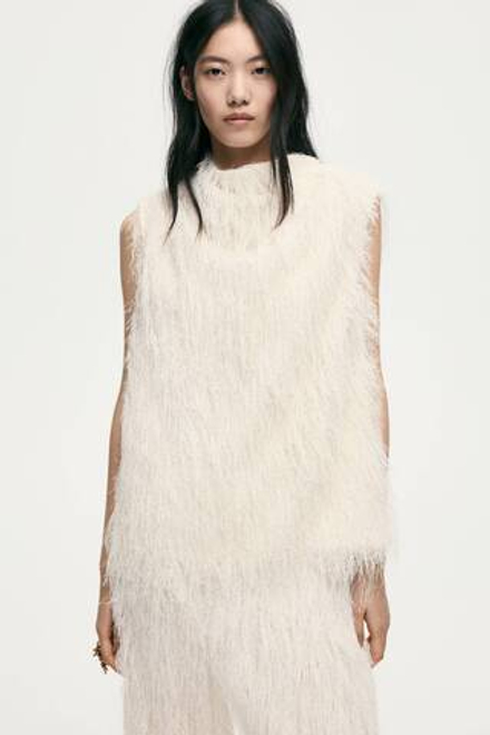 H&M Топ с кисточками, кремовый