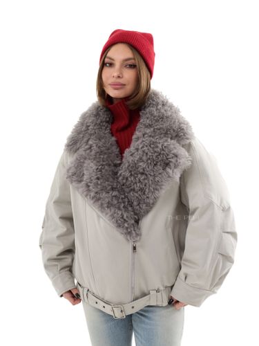 Серая парка-косуха с меховым воротником