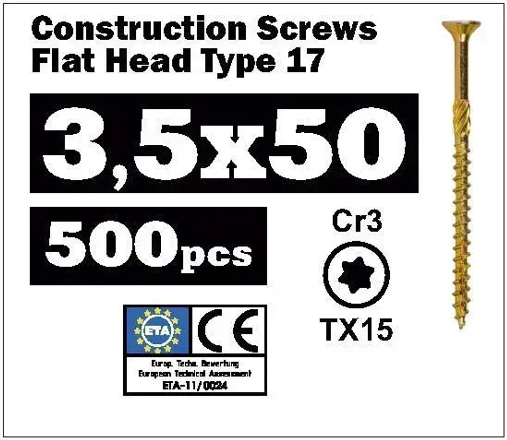 Конструкционный саморез по дереву 3,5х50 потай, TX15 SEWMETIZ (500 шт)