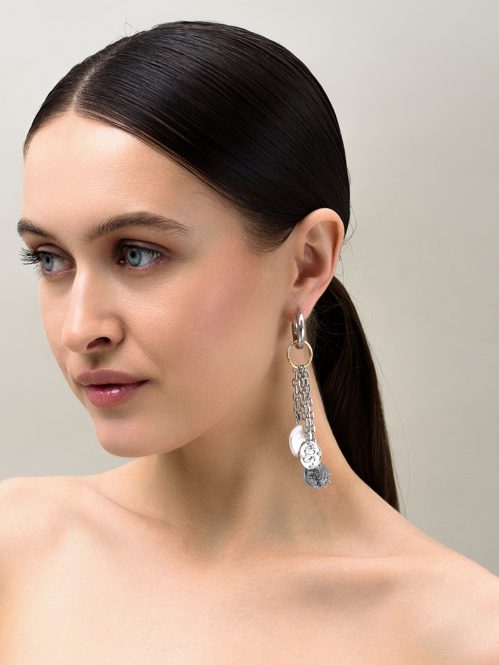 Серьги "Heart Coin Pearl" Bicolor