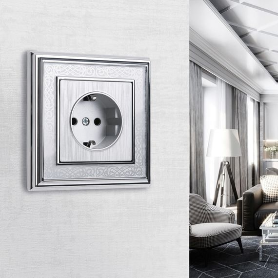 Розетка с заземлением Werkel cеребряный рифленый W1171009 4690389159701