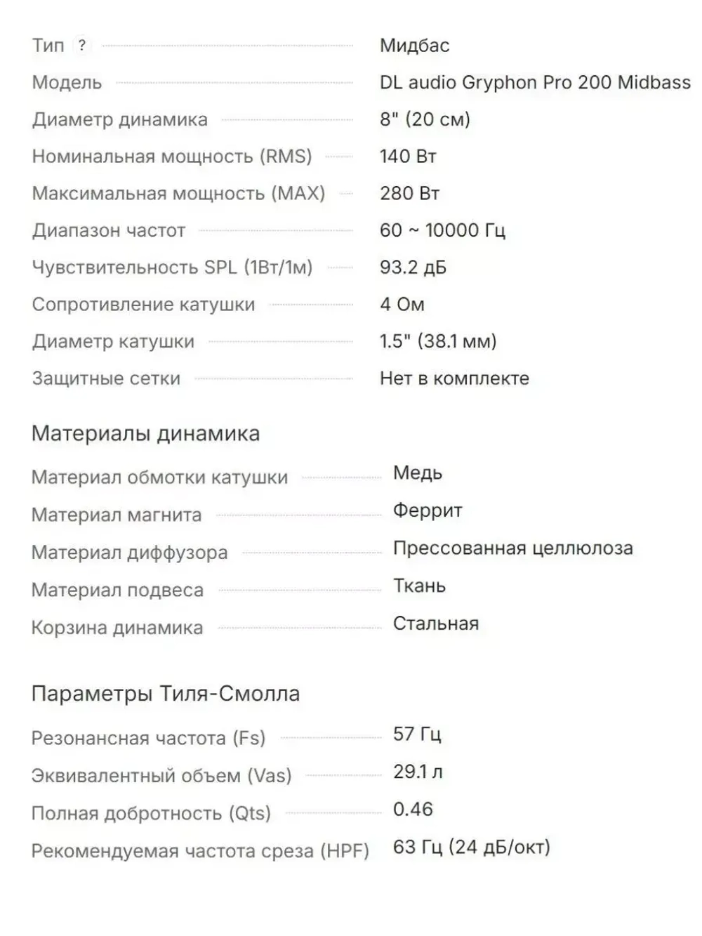 динамики 20 см Gryphon Pro 200 Midbass ()