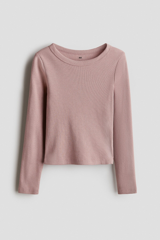 H&M Лонгслив из хлопка в рубчик, пыльно-розовый