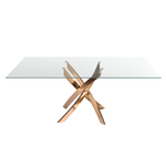 Прямоугольный обеденный стол 1169 из стекла и стали цвета розового золота 180x95