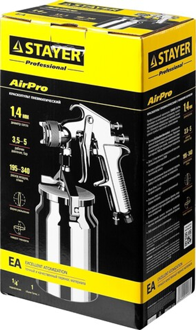 STAYER AirPro S, EA 1.4 мм, пневматический краскопульт с нижним бачком, Professional (06477-1.4)