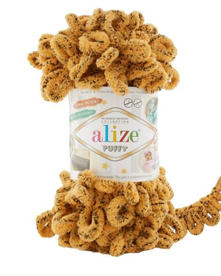 Пуффи (Puffy) пряжа Alize 100%микрополиэстер 5х100г/9,2 м 716 песочный с крапинкой