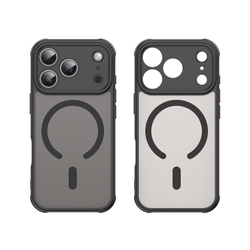 Полупрозрачный матовый чехол с MagSafe для iPhone 17 Pro, усиленные боковые рамки черного цвета