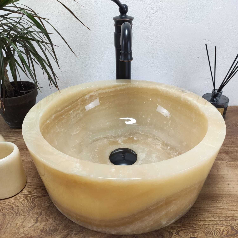 Каменная раковина из оникса Drum Yellow Small DO-00971 (40*40*16)