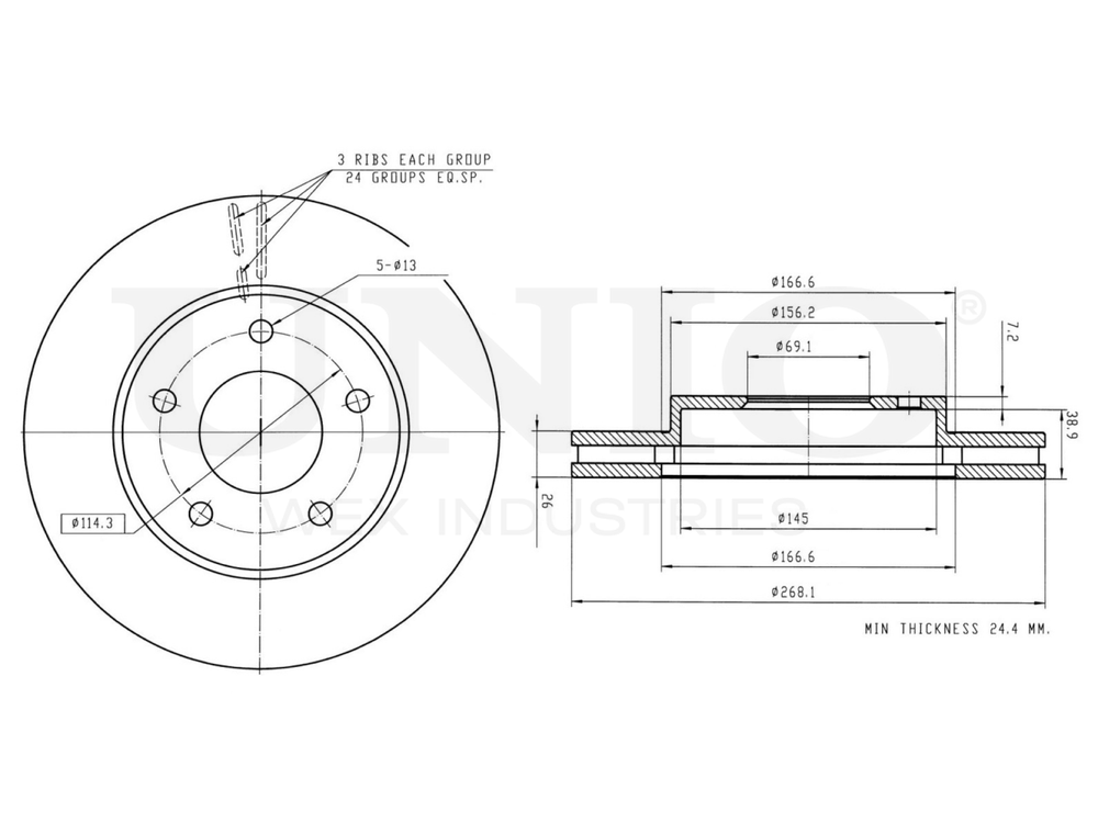 Диск тормозной передний UNIO BRD-20447