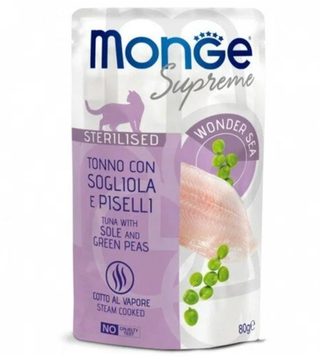 Monge Supreme sterilized cat пауч для стерилизованных кошек с Тунец с камбалой и зеленым горошком 80 гр