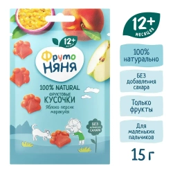 Фруктовые кусочки ФрутоНяня яблоко, персик, маракуйя, 15 г