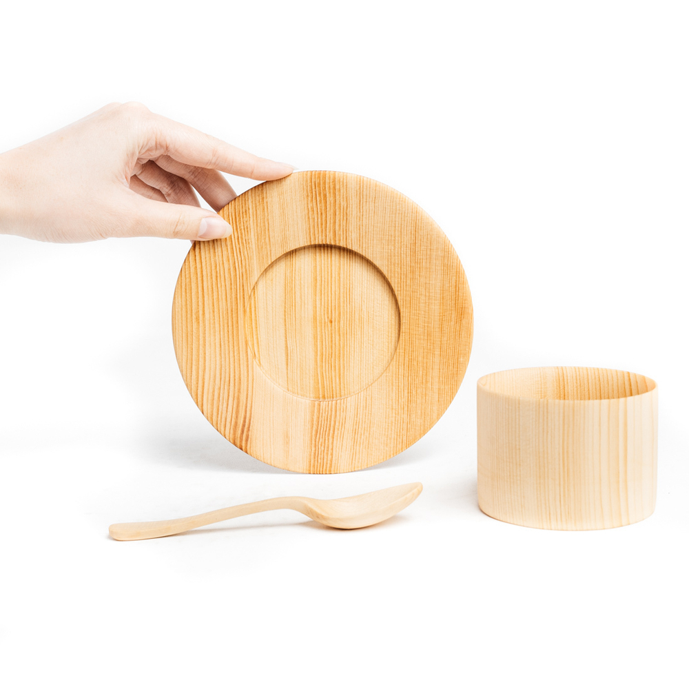 Деревянный набор чайная пара и ложка из сибирского кедра. NC19