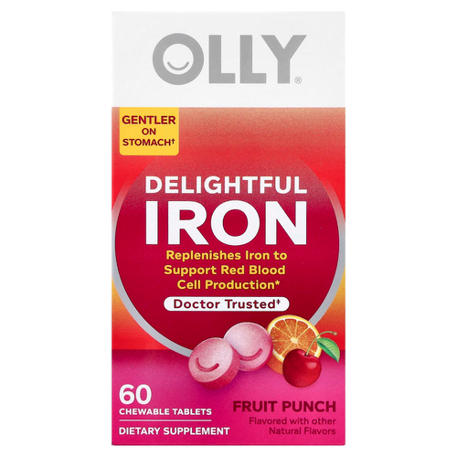 OLLY, Delightful Iron, железо для детей от 4 лет, фруктовый пунш, 60 жевательных таблеток