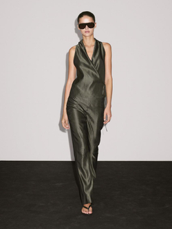 Massimo Dutti Жаккардовый топ внахлест с горловиной халтер, темно-зеленый