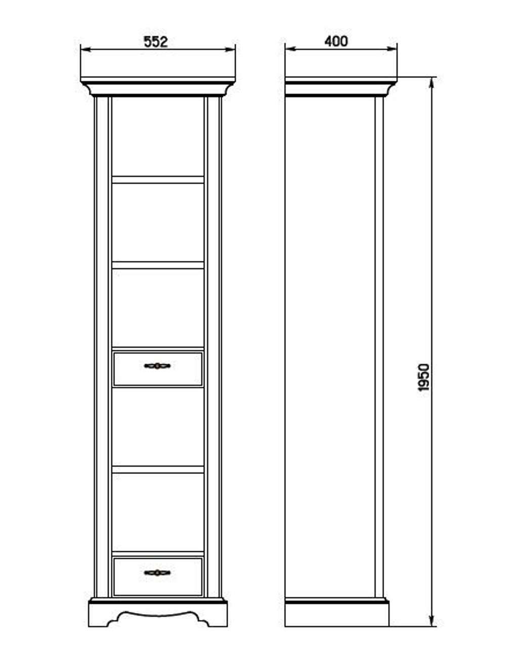 Витрина Вера, 55.2х40х195, c двумя ящиками, массив сосны, Dipriz