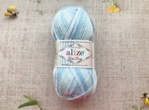 Пряжа ALIZE "Baby Best Batik", белый/голубой