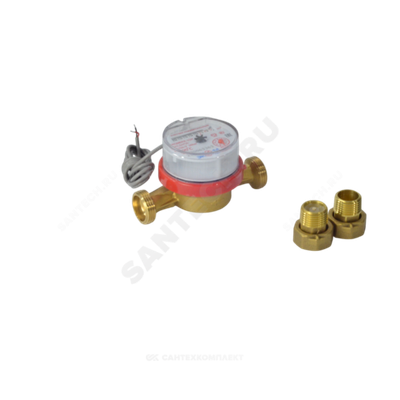 Счётчик г/в и х/в крыльчатый одноструйный Ду 15 Ру16 90С L=110мм резьба импульсный с обратным клапаном В/К ЭКОМЕРА Э-15УИ-110-СК