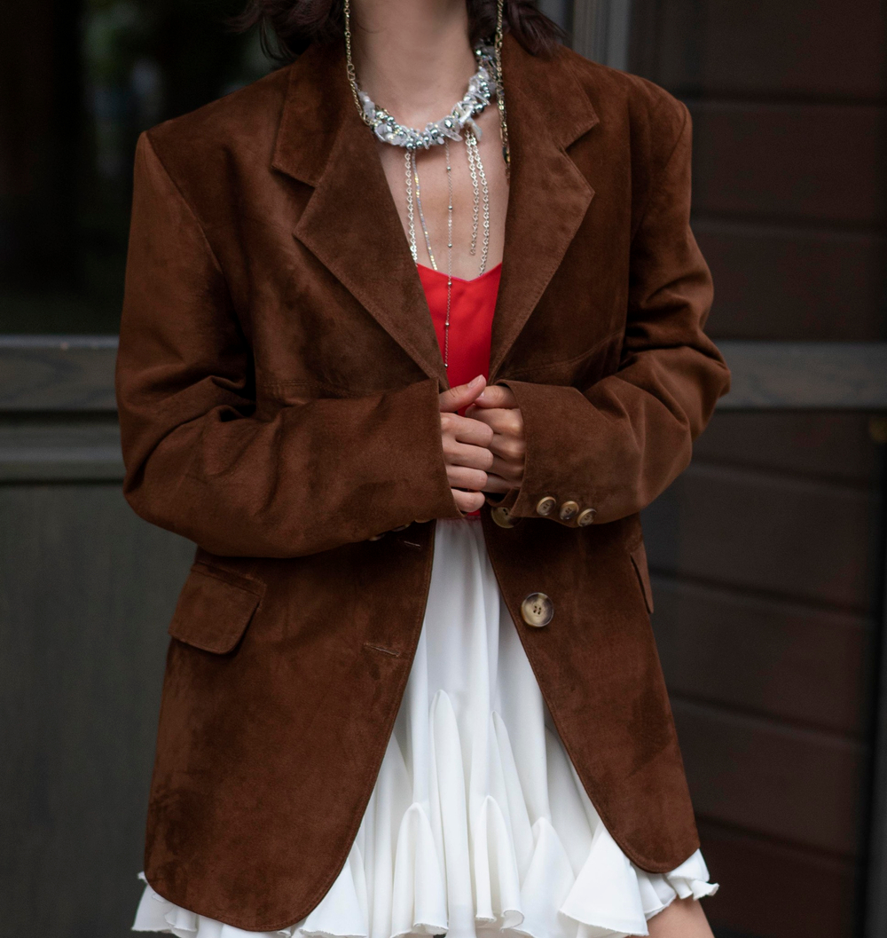 Пиджак кожаный замшевый коричневый