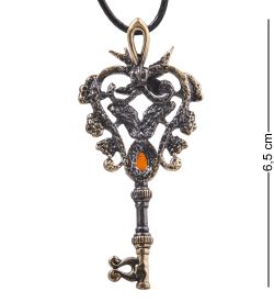 AM-4128 Подвеска «Ключик Ласточка» (латунь, янтарь)