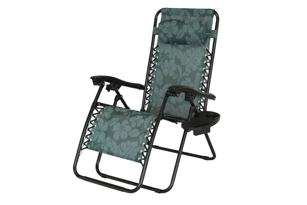 Кресло -шезлонг Фиеста арт.CK-175/flowers  с подстаканником (2шт.в упаковке (каркас черный, ткань зеленая с узором))