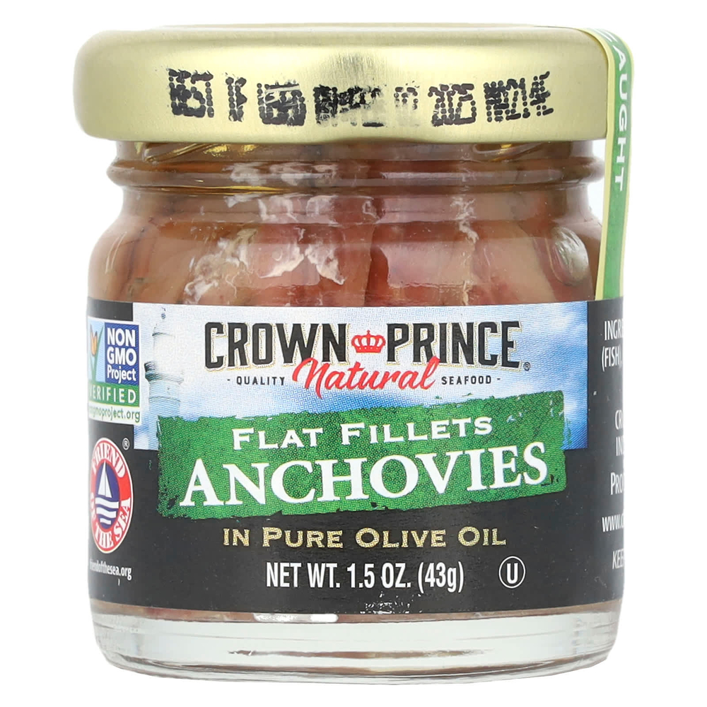 Crown Prince Natural, филе анчоусов, в чистом оливковом масле, 43 г (1,5 унции)