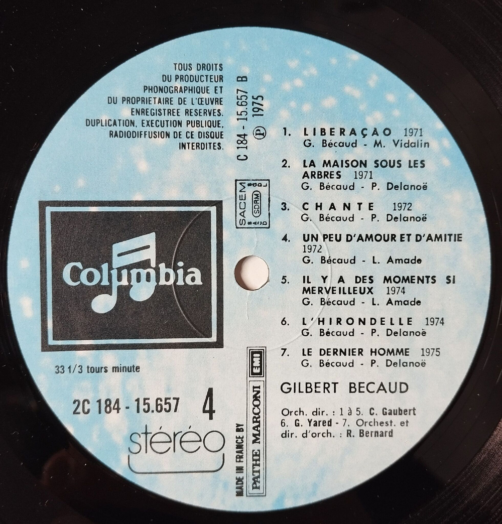 Винтажная виниловая пластинка LP Gilbert Becaud Жильбер Беко (France 1975)
