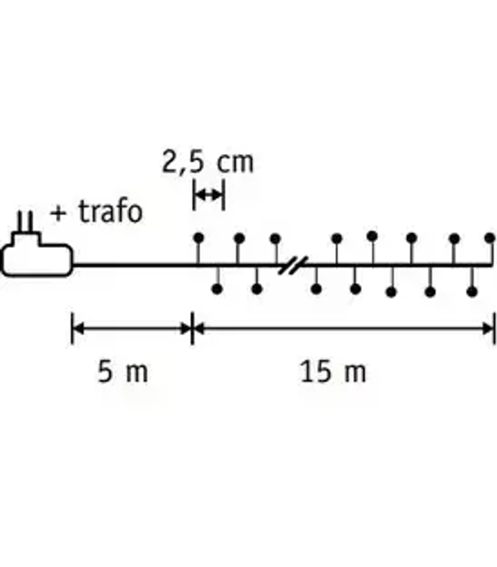 Гирлянда Капли 600 белых макро ламп, 1500 см., зеленый провод, Luca (84915)