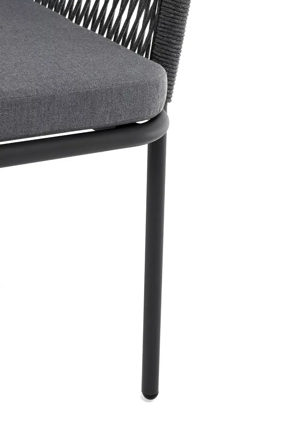 "Лион" стул плетеный из роупа, каркас алюминий серый (RAL7022) муар, роуп серый круглый, ткань серая 017