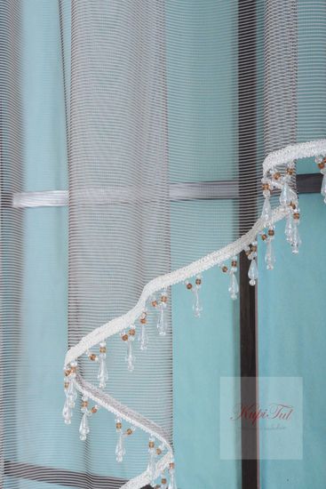 Короткий тюль-арка со стеклярусами. Клайм (серый)
