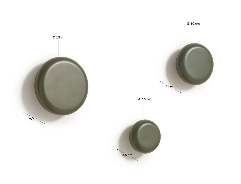 Nadue Набор из 3 настенных крючков из массива бука с зеленой отделкой