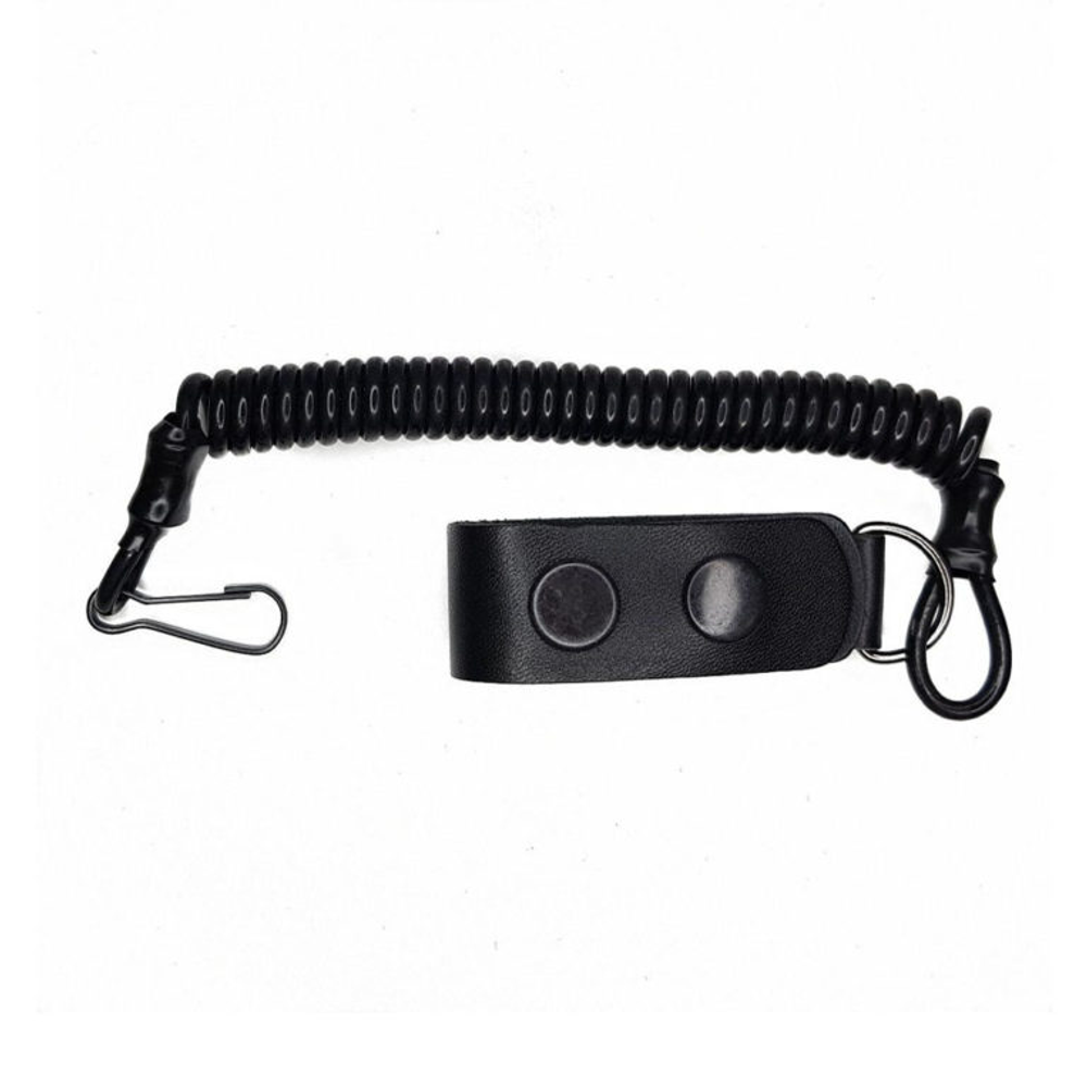 Шнур страховочный кевларовый с латунным карабином и кожаной шлевкой (черный)