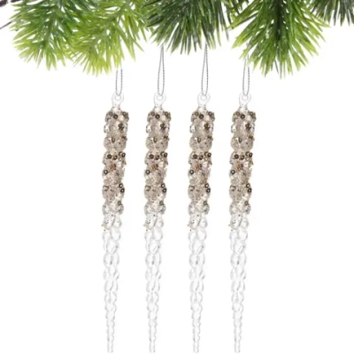 Подвеска «Хрустальная сосулька» 18 см (набор 4 шт), Шампань
