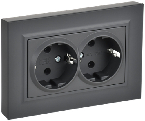 BRITE Розетка 2-местная с заземлением без защитных шторок плоская 16А в сборе РСПл12-3-БрГ графит IEK
