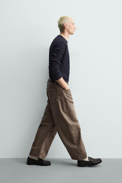 ZARA БРЮКИ BARREL FIT, КОРИЧНЕВЫЙ